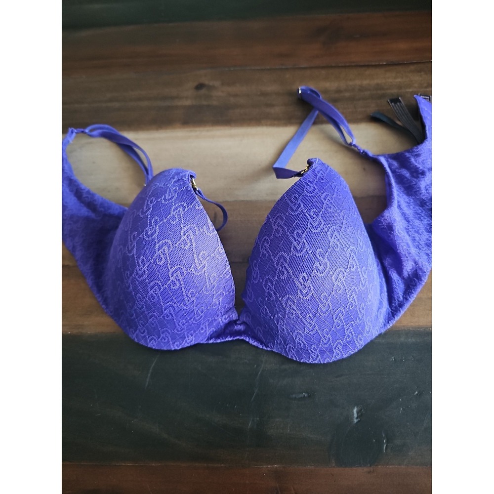 Victoria's Secret Very Sexy Bra 34C Purple Logo Lace Demi Underwire Push Up